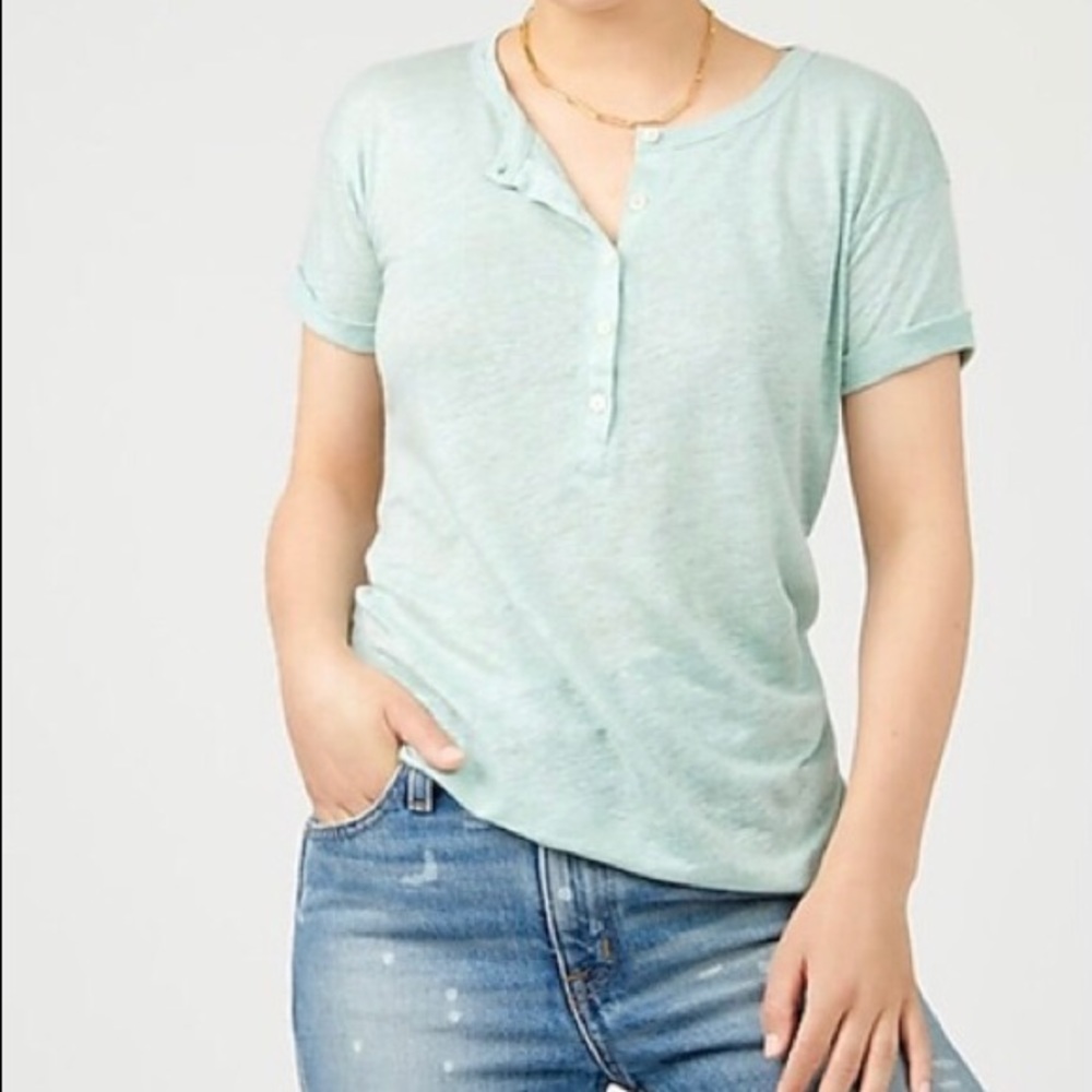 New J Crew Linen Rolled Cuff Henley XL